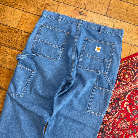 New Carhartt Double Knee Carpenter Baggy Blue Jeans - 38R