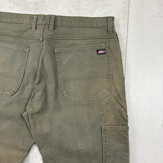 Vintage Dickies Workwear Carpenter Khaki Green Baggy Trousers - 38