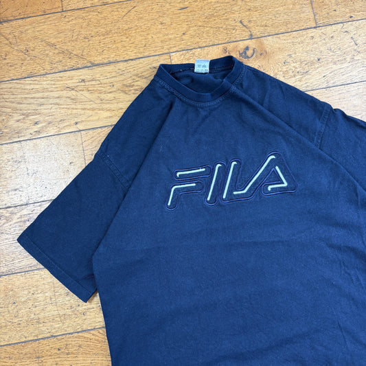 Vintage Fila Embroidered Navy T-Shirt - M