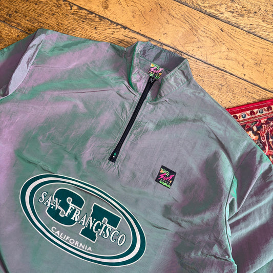 Vintage Surf Style Iridescent Purple Green Tracksuit Shell Jacket - 2XL