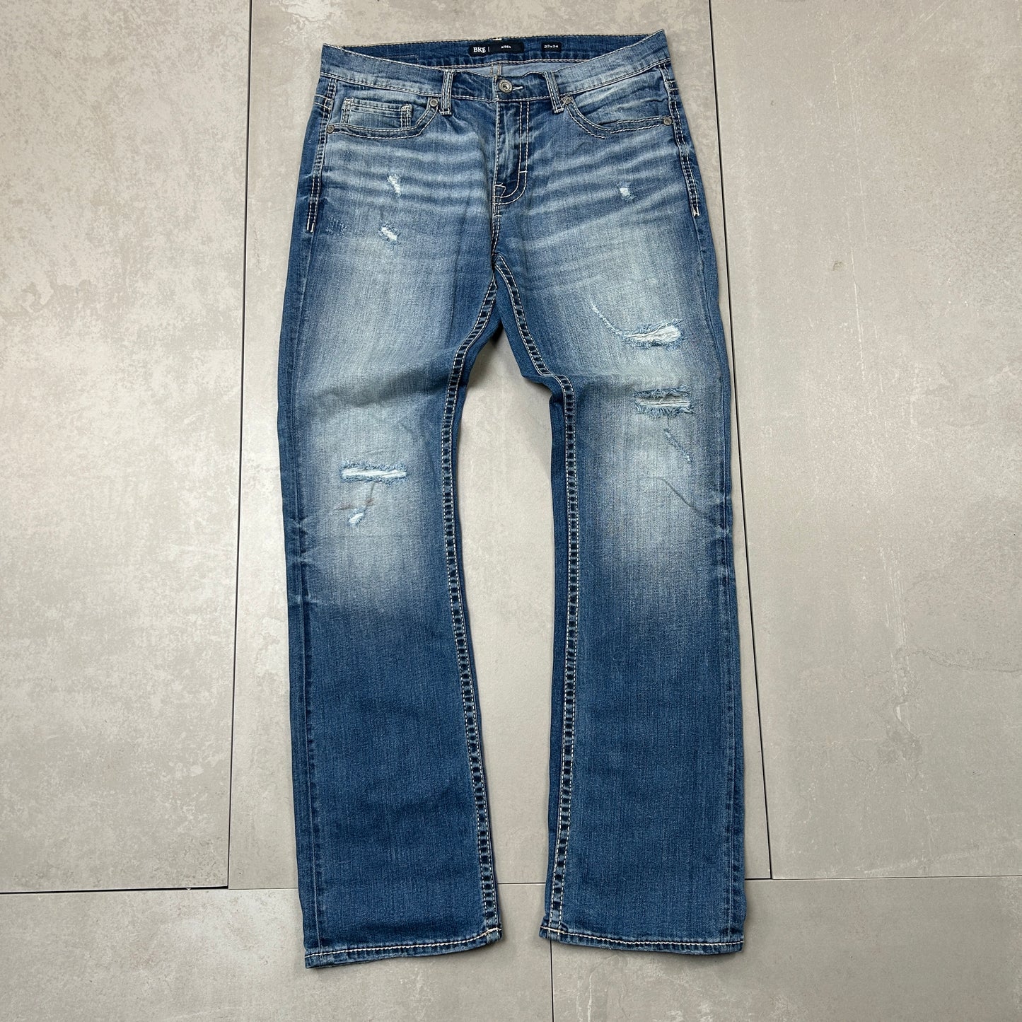 Vintage Embroidered Hip Hop Blue Straight Jeans - 35