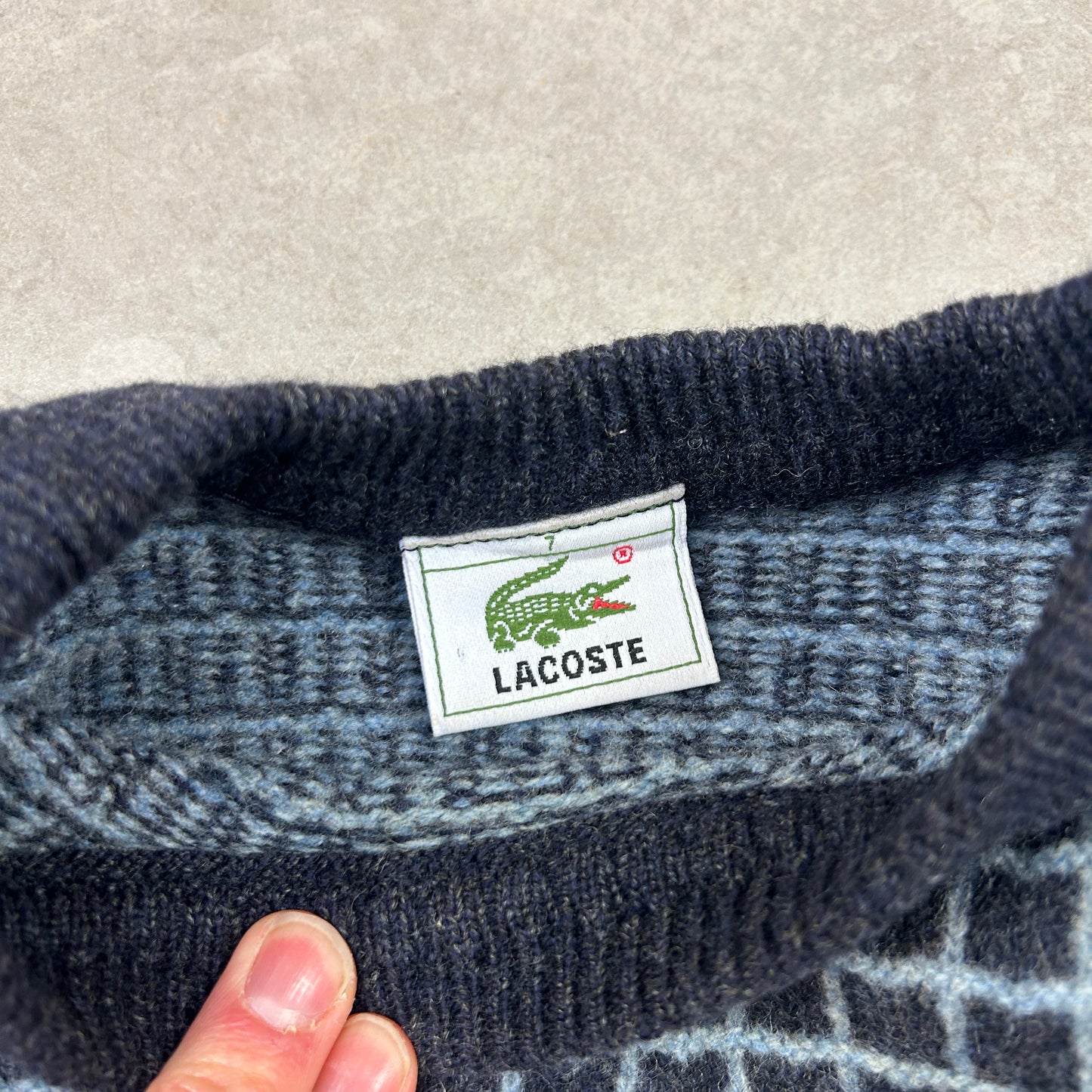 Vintage Lacoste Knit Wool Jumper Blue Pattern - S