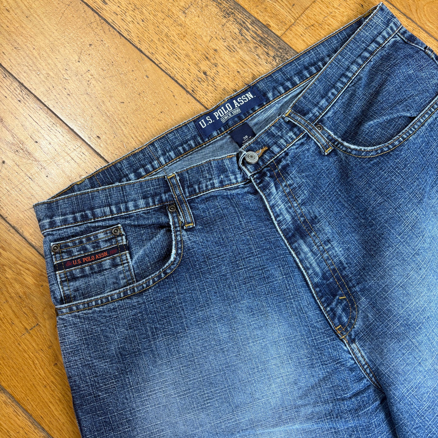 Vintage US Polo ASSN Embroidered Hip Hop Blue Baggy Shorts Jorts - 38
