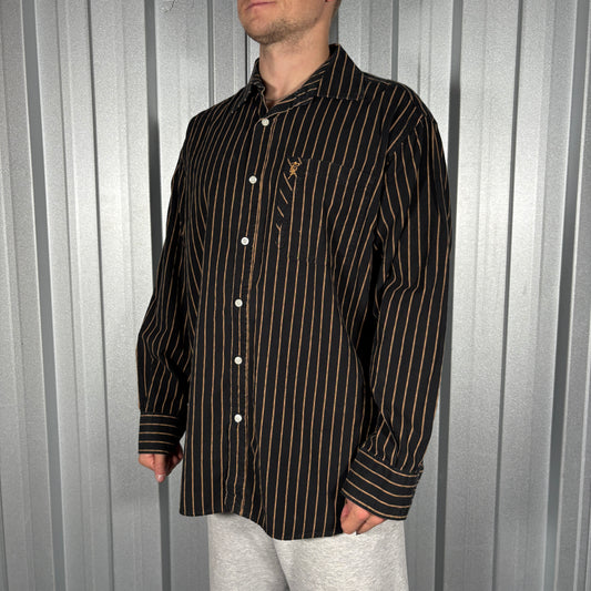 Phat Farm 00s Hip Hop Black Pin Stripe Shirt - XL