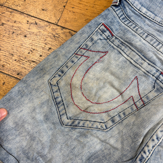 Vintage True Religion Blue Embroidered Y2K Shorts Jorts - 33