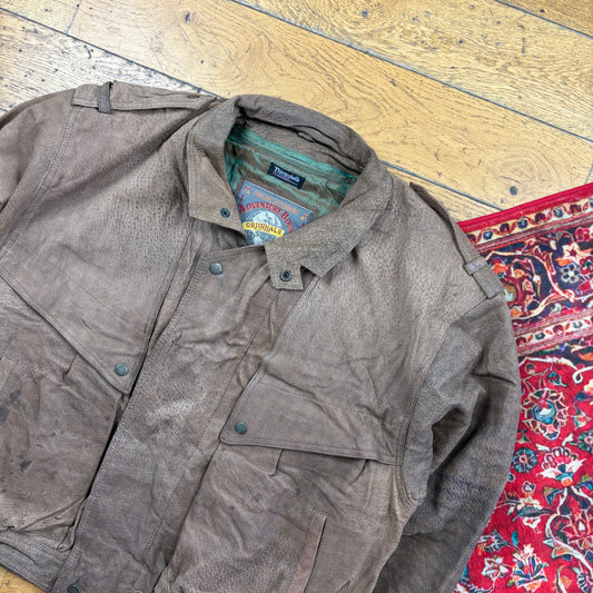 Vintage Bomber Suede Aviator Brown Leather Jacket - L