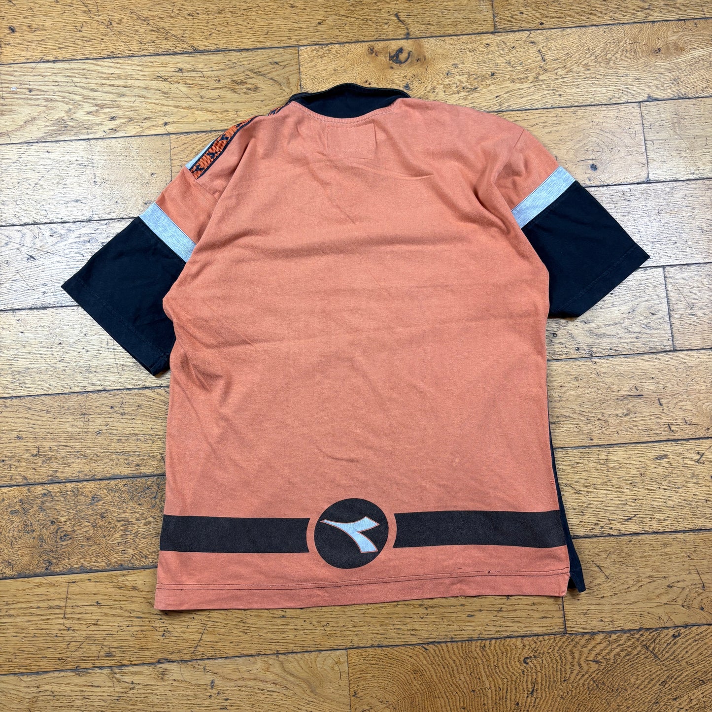 Vintage Diadora Black Orange Stripe Polo T-Shirt - M