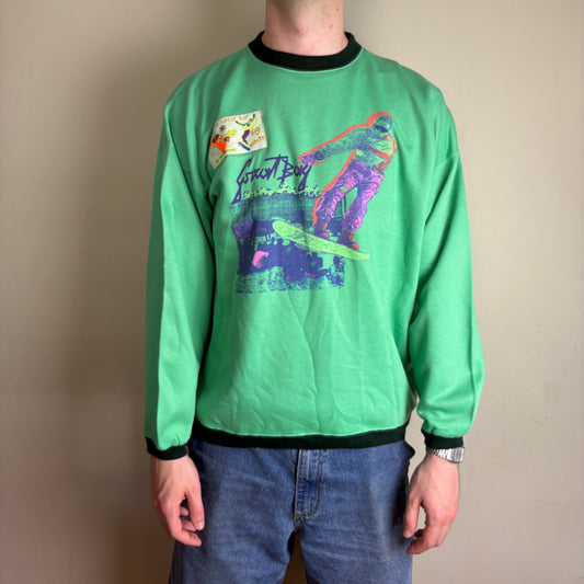 Vintage 90s Green Snowboard Ski Graphic Sweatshirt - XL