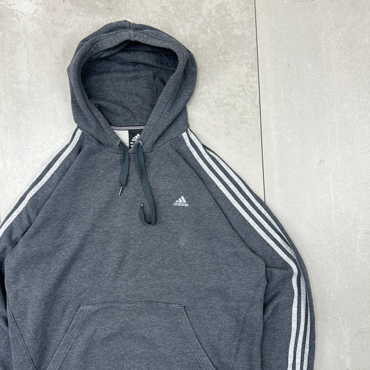 Vintage 00s Adidas Embroidered Grey Hoodie Sweatshirt - L