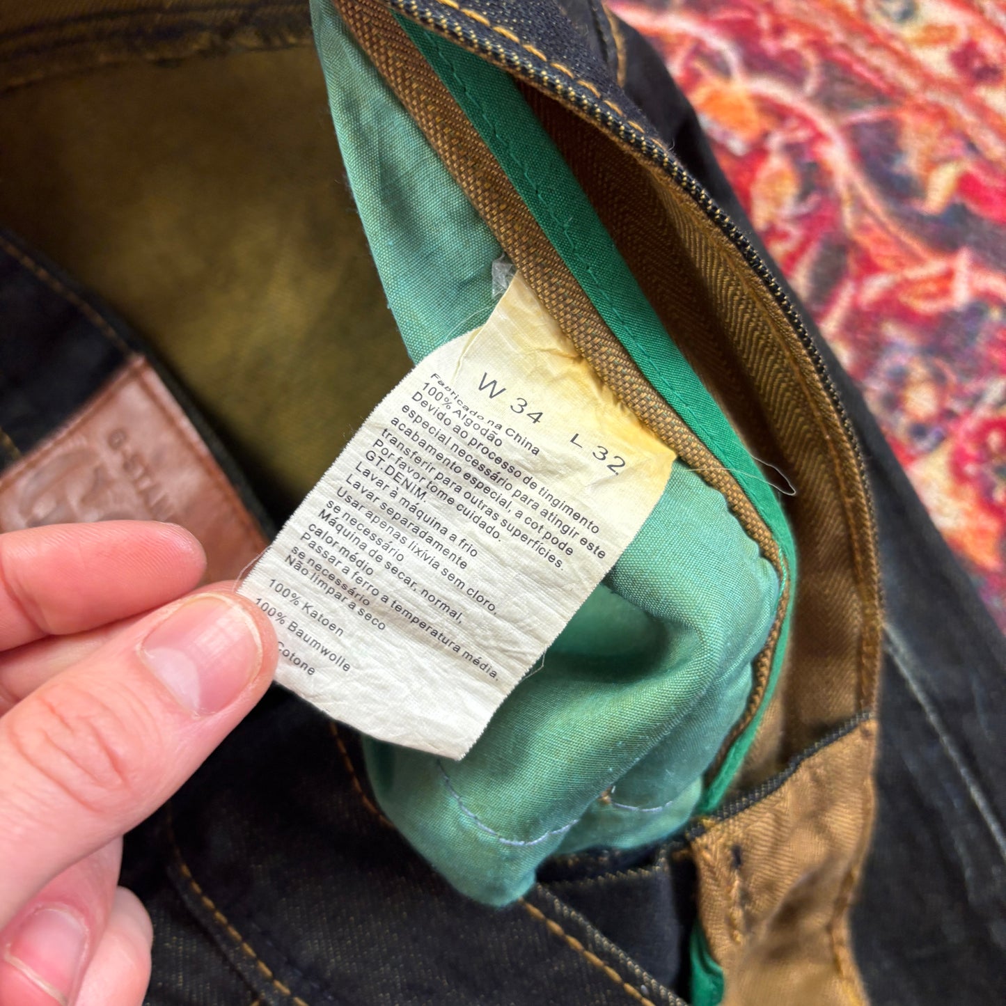 Vintage Dark Indigo Blue Embroidered Y2K Hip Hop Straight Jeans - 36