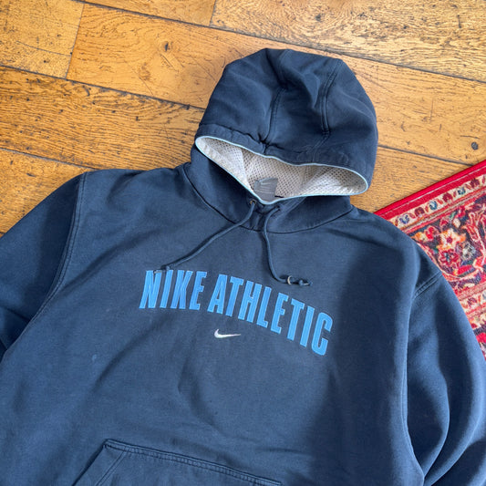 Vintage Nike Athletics Y2K 00s Navy Hoodie Embroidered Sweatshirt - XL