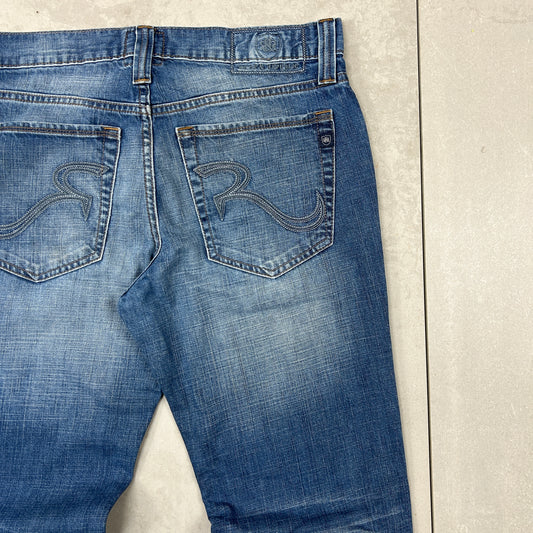 Vintage Embroidered Hip Hop Baggy Blue Jeans - 34