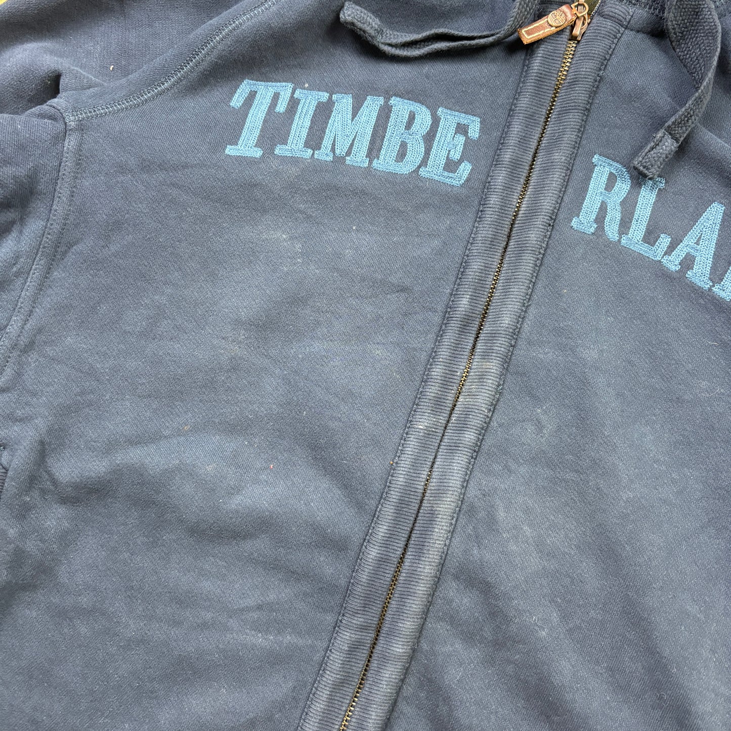 Vintage Timberland Navy Embroidered Zip Hoodie Sweatshirt - L