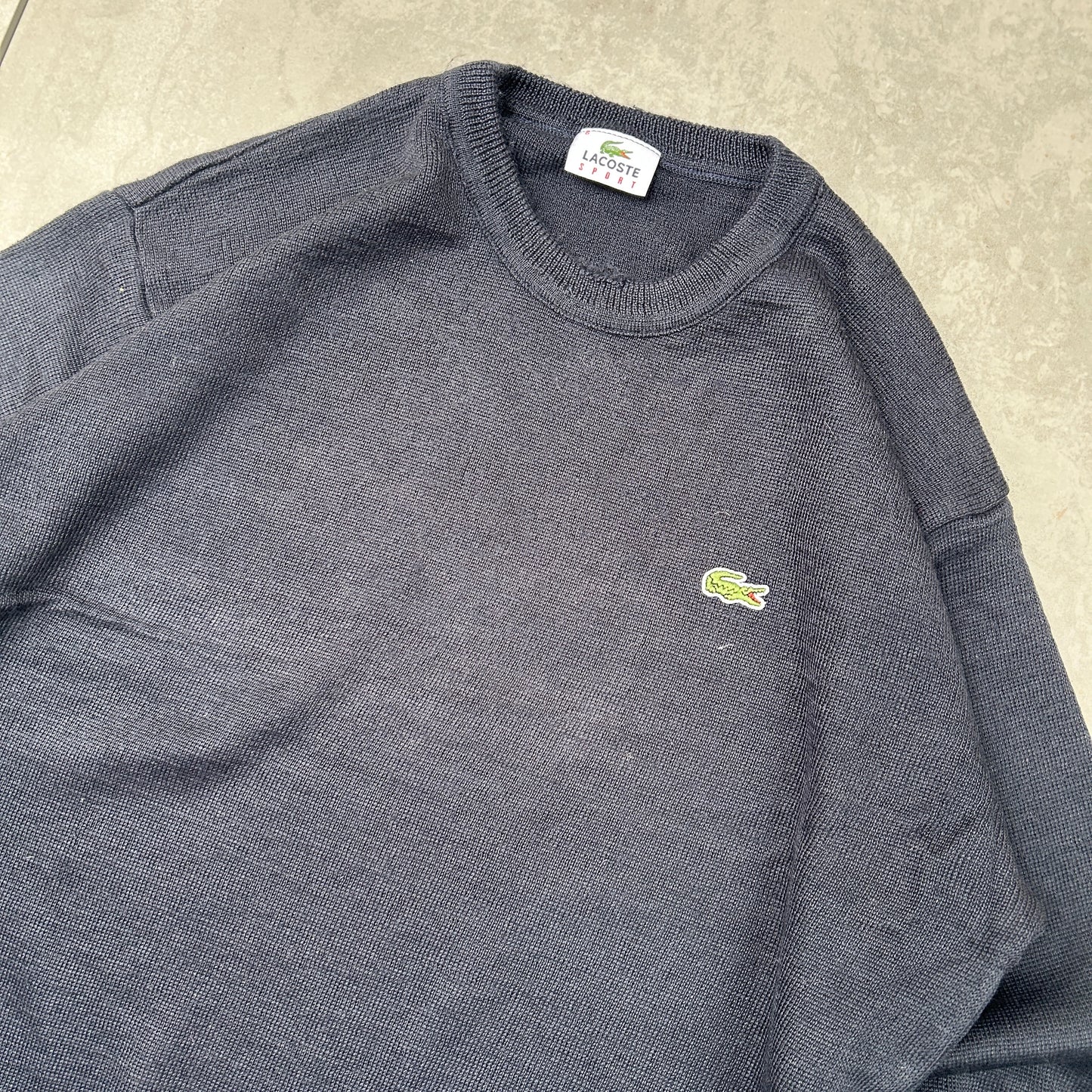Vintage Lacoste Wool Navy Chunky Knit Jumper - L