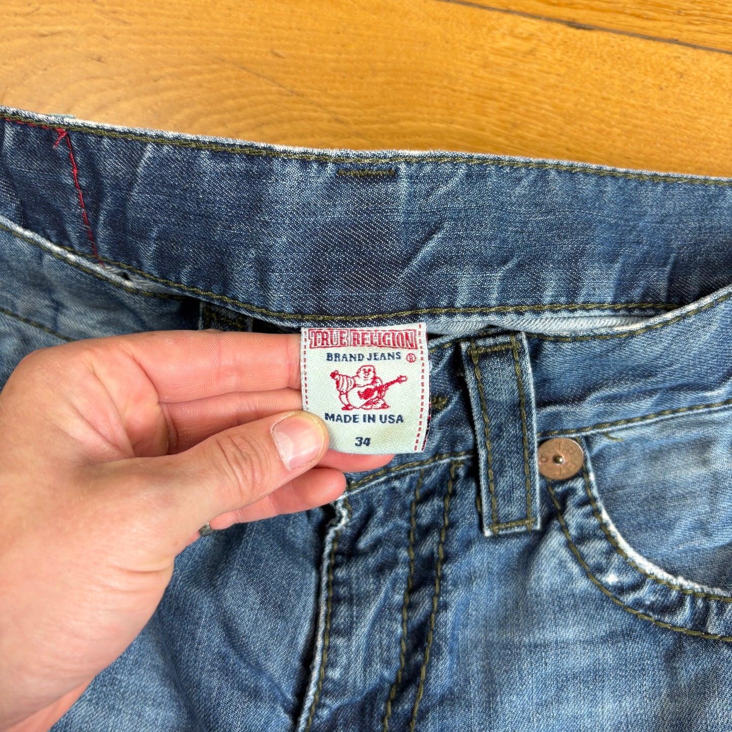 Vintage True Religion Blue Baggy Embroidered Y2K Shorts Jorts - 36