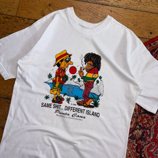 Vintage White Rasta Weed Funny Island Graphic T-Shirt - S