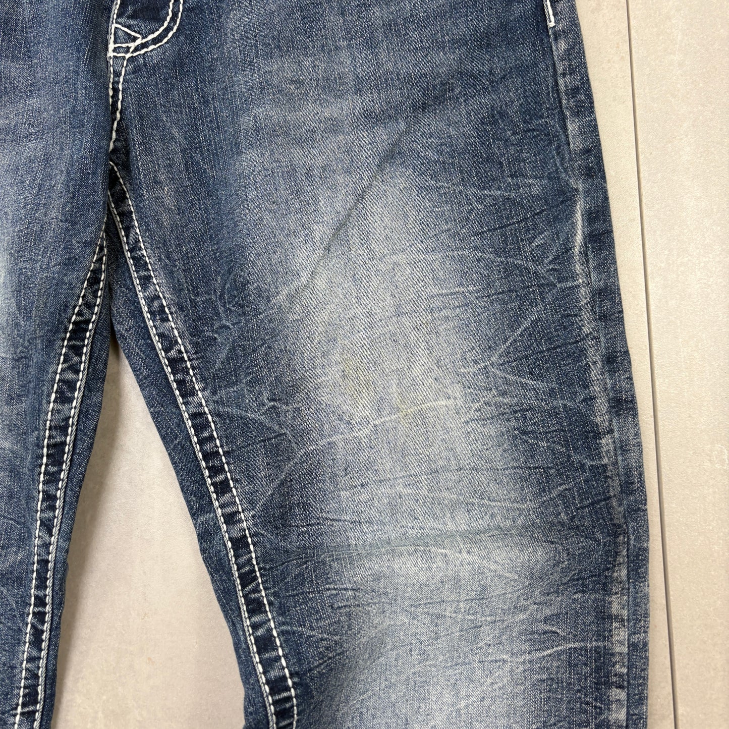 Vintage Embroidered Hip Hop Blue Straight Jeans - 36