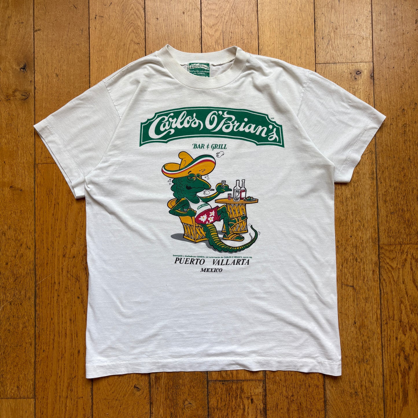 Vintage 90s Mexico Lizard Bar Single Stitch White Graphic T-Shirt - S