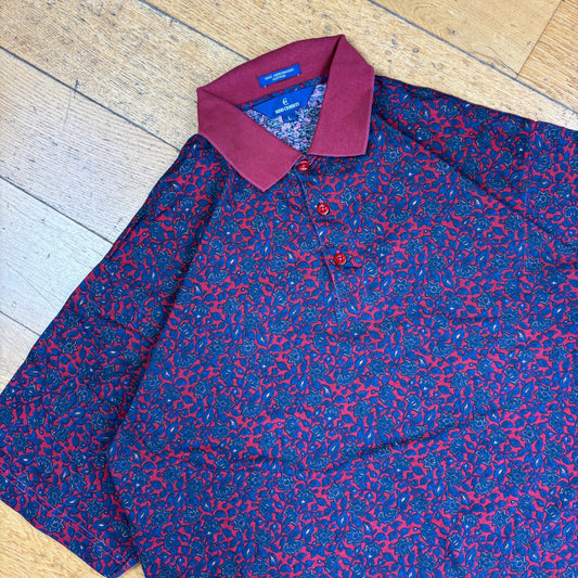 Vintage Nino Cerruti Italian Paisley Floral Purple Red Polo Shirt - L
