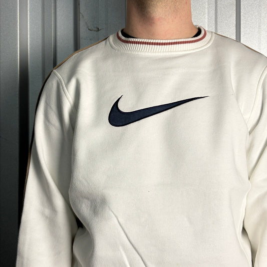 Nike Y2K 00s White Swoosh Embroidered Sweatshirt - S