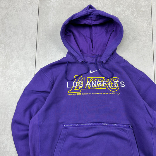 Vintage Nike NBA Lakers Purple Centre Swoosh Embroidered Hoodie Sweatshirt - L