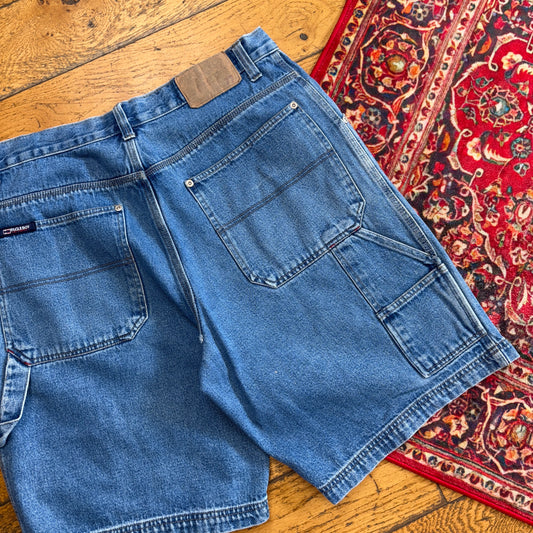 Vintage Bugle Boy Embroidered Hip Hop Baggy Blue Shorts Jorts - 38