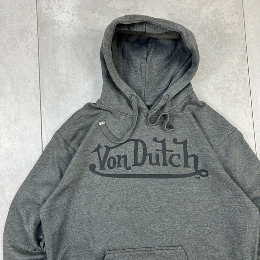 Vintage 00s Von Dutch Grey Hoodie Sweatshirt - XL