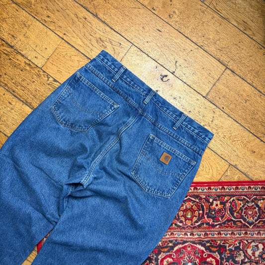 Vintage Carhartt Workwear Carpenter Baggy Blue Jeans - 38L