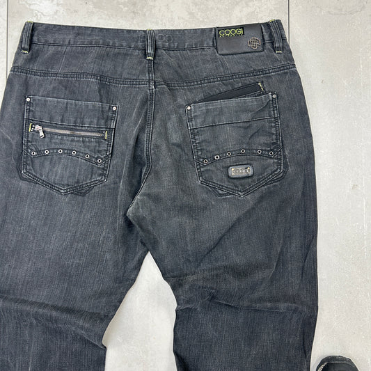 Vintage Coogi Embroidered Hip Hop Baggy Black Jeans - 42