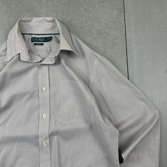 Vintage Ralph Lauren Brown White Check Plaid Button Shirt - M
