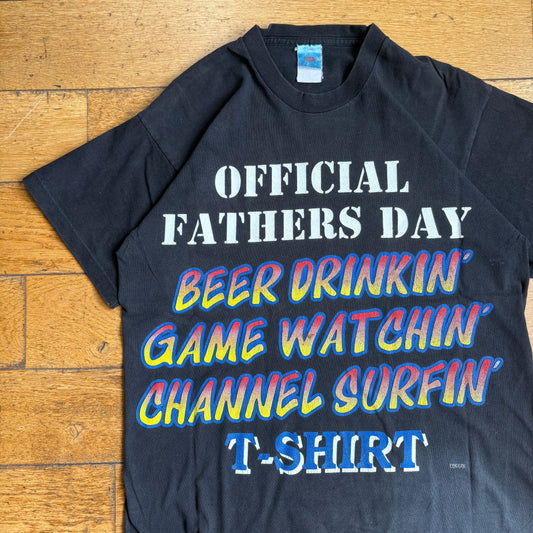 Vintage 90s Funny Fathers Day Slogan Single Stitch Black Graphic T-Shirt - M