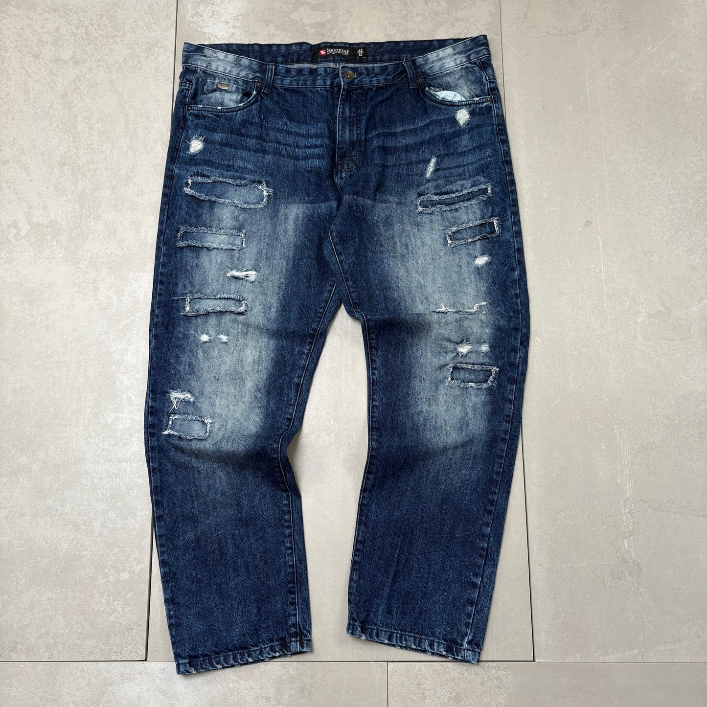 Vintage Embroidered Hip Hop Baggy Blue Jeans - 42