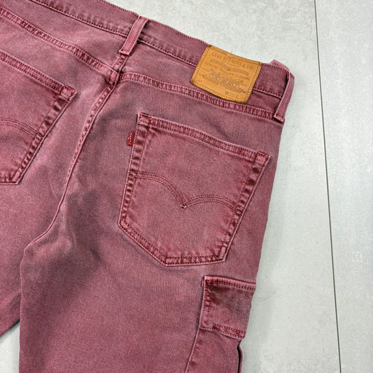 Vintage Levis Burgundy Cargo Baggy Denim Shorts - 32