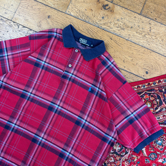 Vintage Ralph Lauren Red Check Polo T-Shirt - M