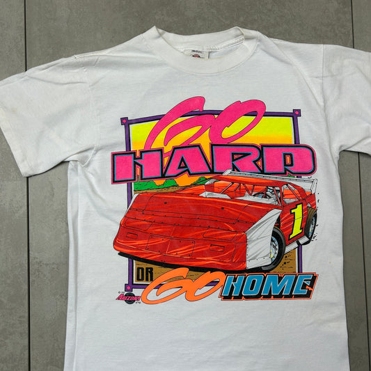 Vintage 1993 Single Stitch Car Nascar Graphic White T-Shirt - S