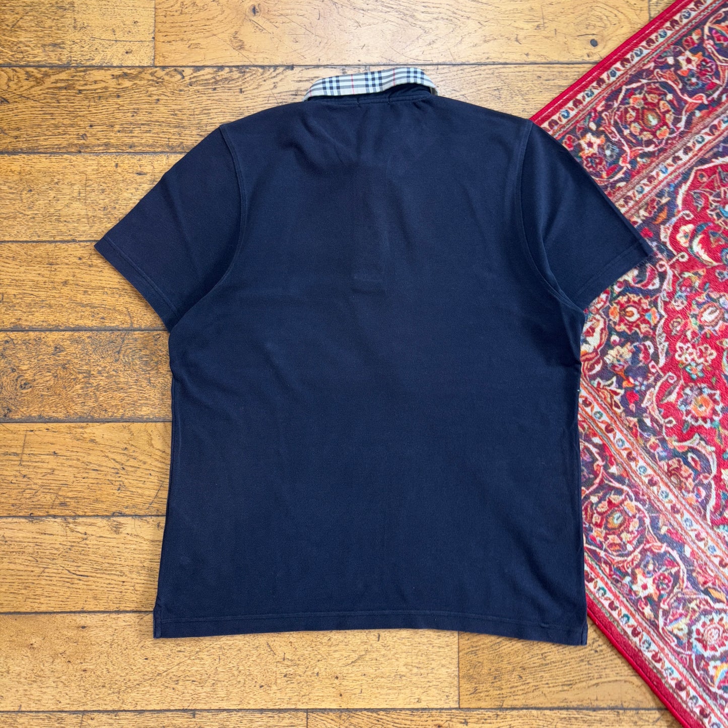 Vintage Burberry Navy Nova Cheq Polo Shirt - M