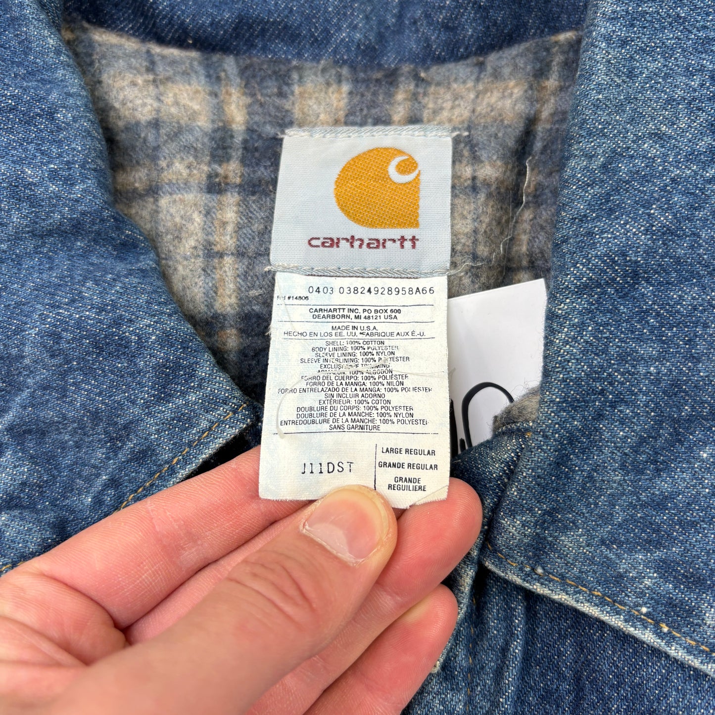 Vintage Carhartt Blue Denim Detroit Trucker Workwear Jacket - L