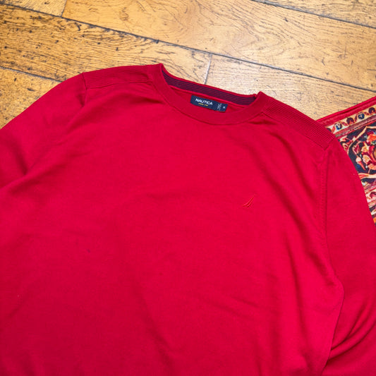 Vintage Nautica Red Embroidered Knit Jumper - 2XL