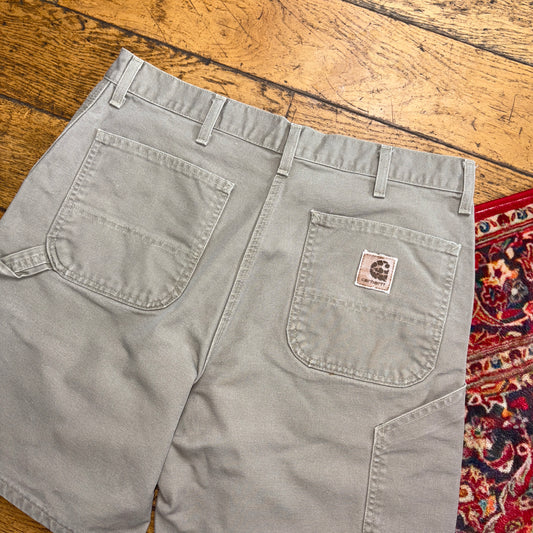 Vintage Carhartt Grey Cream Workwear Baggy Carpenter Shorts - 36