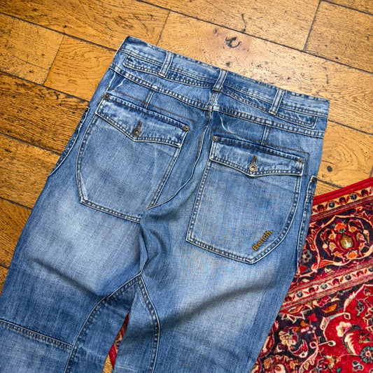 Vintage Bench Blue Embroidered Y2K Hip Hop Baggy Jeans - 36S