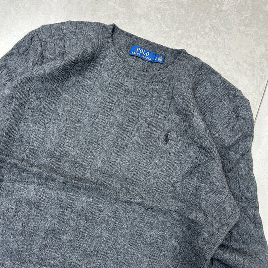 Vintage Ralph Lauren Cable Grey Knit Jumper - L