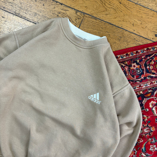 Vintage 90s Adidas Cream Brown Embroidered Sweatshirt - XL