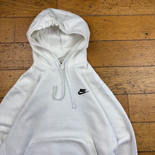 Vintage Nike White Embroidered Hoodie Sweatshirt - S