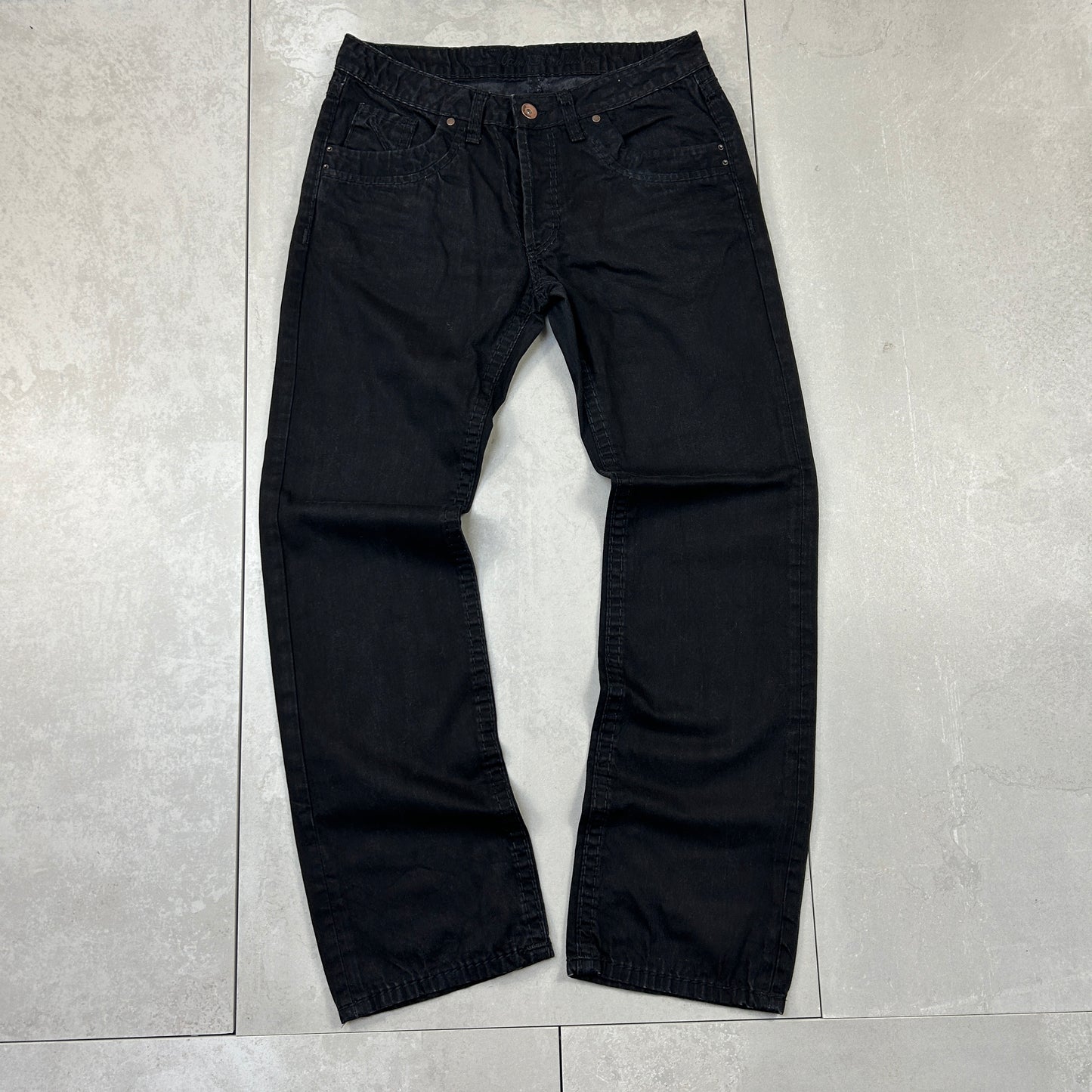 Vintage Embroidered Hip Hop Bootcut Black Jeans - 34