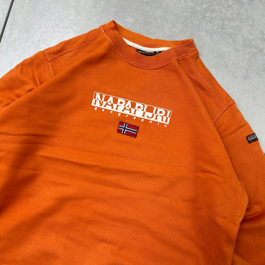 Vintage Napapijri Orange Embroidered Sweatshirt - M
