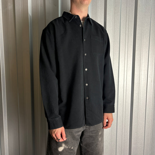 Vintage Quiksilver Black Corduroy Button Down Long Sleeve Surfwear Shirt - L