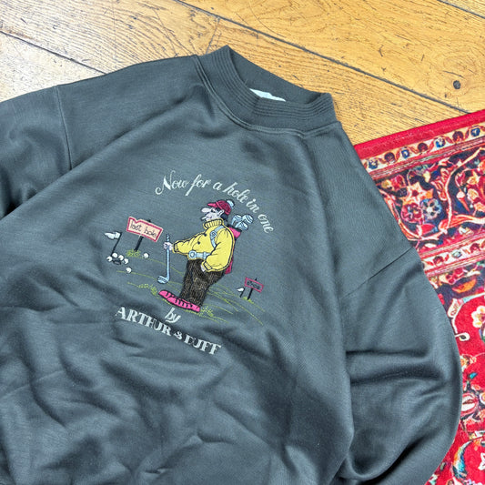 Vintage 90s Arthur and Duff Grey Golf Graphic Embroidered Sweatshirt - M