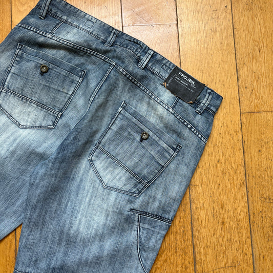 Vintage Double Knee Blue Hip Hop Shorts Jorts - 36