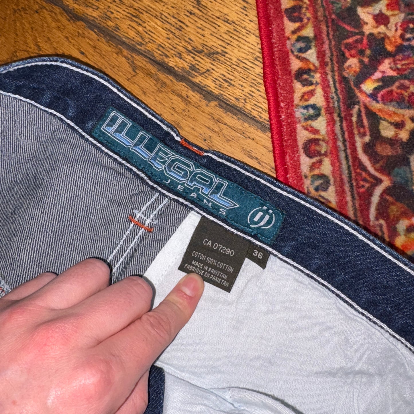 Vintage Illegal Jeans JNCO Style Blue Embroidered Y2K Hip Hop Baggy Jeans - 34S