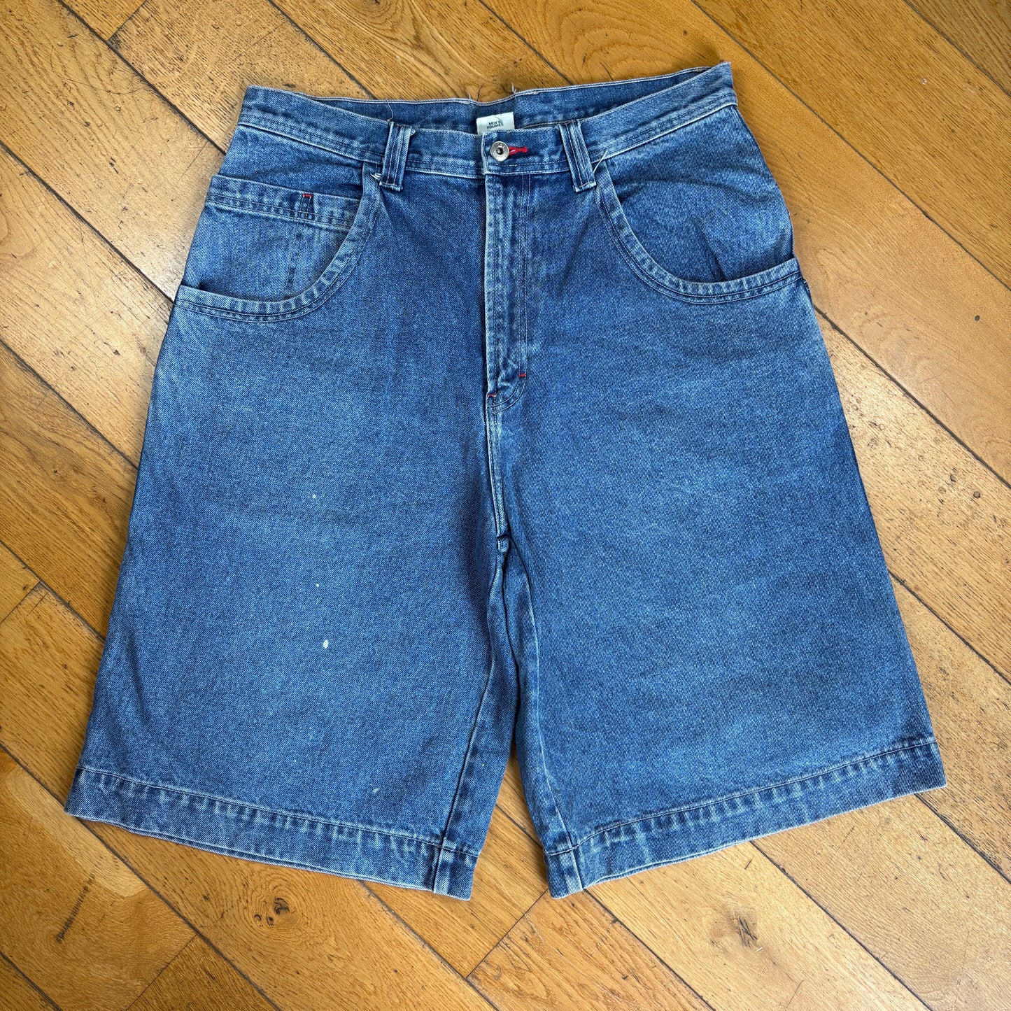 Vintage JNCO Style Embroidered Hip Hop Blue Baggy Shorts Jorts - 34